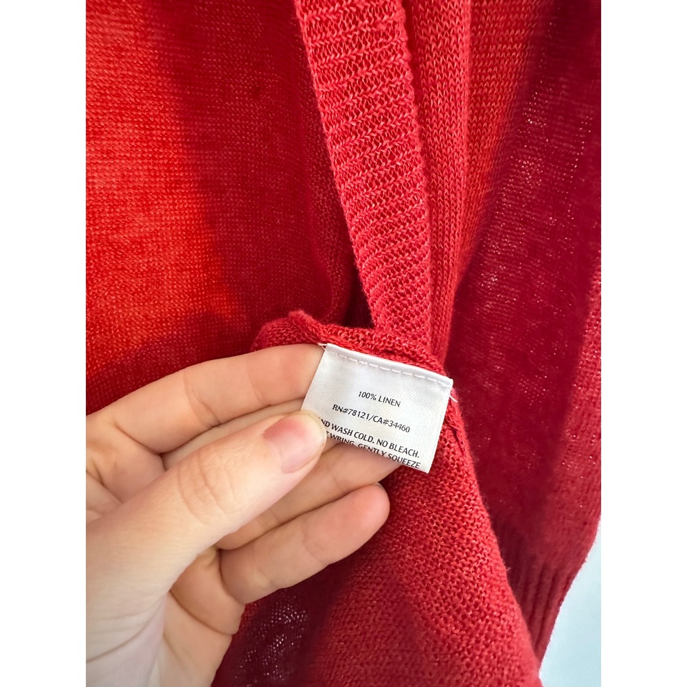 Eileen Fisher Red 100% Linen Italian Yarn Open Front Cardigan Sweater Womens M - Picture 4 of 5